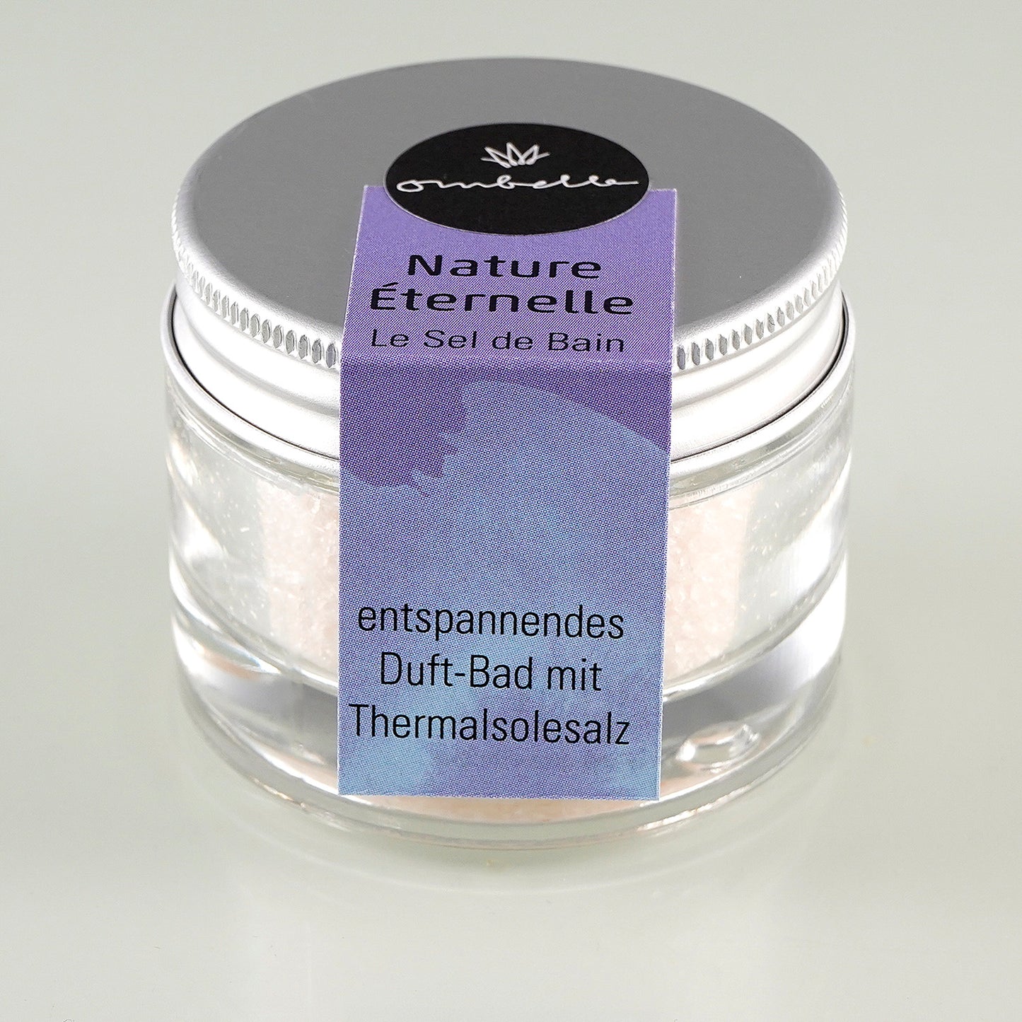 Ombelle Badesalz Nature Éternelle 30g im Glastiegel mit Deckel.