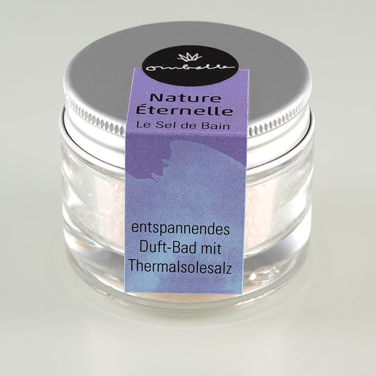 Ombelle Badesalz Nature Éternelle 30g im Glastiegel mit Deckel.