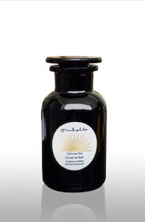 Badesalz im schwarzer Apotheker Flasche. Sinnlicher Duft, Tiefensalz aus Natursole aus der Saline Luisenhall in Göttingen.